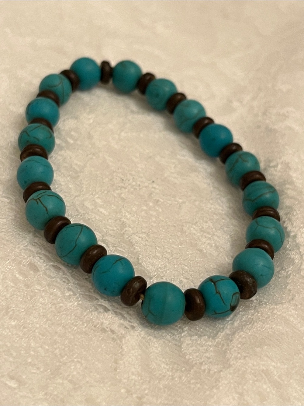 Turquoise Bead Stretch Bracelet - Blue and Brown